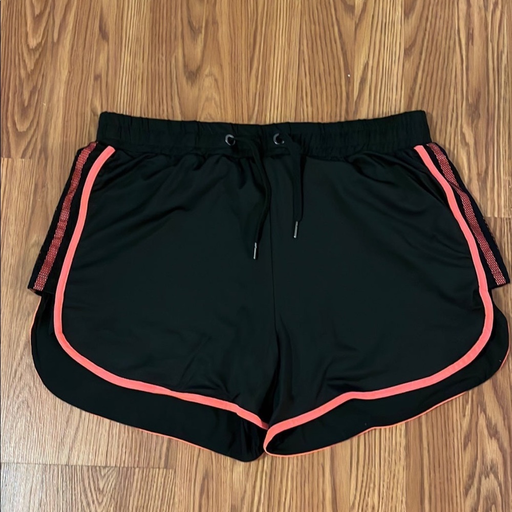 black and neon pink XL running workout double layer athletic shorts